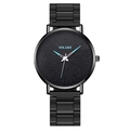 Minimalist black stainless steel watch for men with matte dial and blue hands by YOLAKO - Black Band Blue Needle