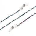 Colorful beaded metal sunglasses chain with anti-slip silicone loops on white background - Rainbow Bead Style