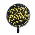 18 inch black round foil balloon with yellow Happy Birthday script and colorful confetti dots - 18 Inch O (Black Base Colorful Dots)