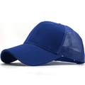 Detail of royal blue baseball cap with breathable mesh back and adjustable snap closure - Adult 54-60CM / Sapphire Blue