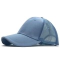 Detail of sky blue trucker cap showing breathable mesh back and curved brim for sun protection - Adult 54-60CM / Sky Blue