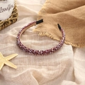 Elegant beaded crystal headband in deep purple with soft velvet lining for women - Purple