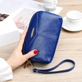 Dark blue long clutch bag with lychee texture and gold zipper wrist strap - Royal Blue