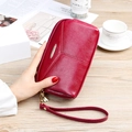 Elegant wine red lychee pattern wristlet clutch bag with secure gold zipper closure - Wine Red