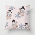Pink Christmas pillowcase featuring cartoon snowmen and shiny silver snowflakes decor - Pink Snowman Snowflake (DRD151-9)