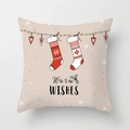 Christmas pillow cover with festive socks and Warm Wishes text in beige and red colors - Christmas Stockings/Beige (DRD153-9)