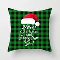 Christmas buffalo plaid pillow cover with red Santa hat and festive greetings - Buffalo Plaid Happy New Year/Green Black (DRD153-11)