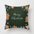 Dark green square Christmas pillowcase with Merry Christmas text and gingerbread icons - Gingerbread Man Merry Christmas/Dark Green (DRD153-15)