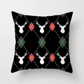 Close-up of Christmas pillow cover with white reindeer and festive plaid pattern - Diamond Grid Reindeer/Black (DRD153-14)