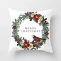 Square Christmas cushion cover with robin and wreath print on white background - Robin Bird Wreath/White (DRD153-17)