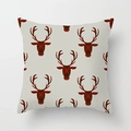 Square Christmas pillow case with red and green plaid reindeer silhouette on beige fabric - Plaid Reindeer Head/Beige (DRD153-19)