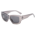 Fashionable thick frame rectangular sunglasses in transparent grey with dark lenses - Grey Frame Grey Lens