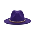 Λεπτομέρεια από μωβ καπέλο fedora με πλεγμένο κορδόνι και χρυσές χάντρες - M (56-58cm) / Μωβ