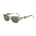 Small fishbone sunglasses with light green frames and silver metallic droplet accents - Green Frame Grey Lens