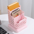 Roze bureau-organizer met 3 niveaus en geweven patroon voor cosmetica en pennen - Roze