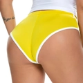 Gele sportshorts voor dames met witte contrastbies en een hoog getailleerd push-up effect - S / Geel