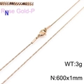 Delicate rose gold snake chain necklace with lobster clasp, 600mm x 1mm, weighing 3g - Rose Gold 600x1mm(KN203686-Z)