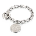 Silver St. Benedict medal chain bracelet with T-bar clasp in polished finish - Steel Color Bracelet (KB152766-Z)