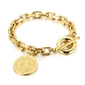 Gold Saint Benedict medal bracelet with T-bar clasp and vintage chunky chain link - Gold Color Bracelet (KB152767-Z)