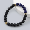 Men's matte black stone and lapis lazuli beaded bracelet with gold accents - Matte Black Lapis Lazuli Beaded Style (ML-X00006)