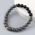 Men's beaded bracelet with matte hematite, obsidian, and gold metallic spacer beads - Obsidian Hematite Color Block Style(ML-X00009)