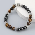 Tiger eye and hematite beaded bracelet with silver metal accents for men's fashion - Tiger Eye Hematite Beaded Style (ML-X00003)