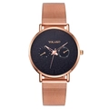 Fashionable men's quartz watch with rose gold mesh strap and black dual-dial design - Rose Gold
