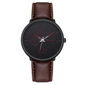 Montre à quartz pour hommes avec bracelet en cuir marron foncé et cadran noir et rouge - Aiguilles Rouges Cadran Noir Bracelet Marron