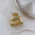 Mini acetate hair claw clip with green and orange marble pattern for elegant styling - 3.5cm / Floral Green