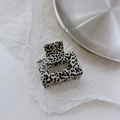 Classic black and white cow pattern square acetate hair claw clip with metal spring - 3.5cm / Leopard Print Beige Black