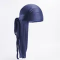 Navy blue silky durag with premium satin finish and long tail straps for hair waves - Navy Blue