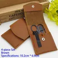 Brown 4-piece manicure set with leather case including clippers and beauty tools - 4-Piece Set (Brown)