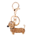 Portachiavi cane bassotto dorato con strass scintillanti su sfondo bianco puro - Grande / Champagne