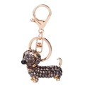 Squisito portachiavi a forma di bassotto dorato con strass in cristallo scintillante - Grande / Nero