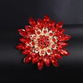 Fashion acrylic brooch featuring a red flower crystal design with golden alloy plating - XD017-4 Red