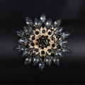 Fashionable acrylic flower brooch with black faceted gems and golden alloy plating - XD017-9 Dark Grey