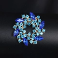 Elegant gold-tone brooch with vibrant blue rhinestones and navy marquise crystals - XD964-4 Blue