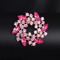 Fashionable wreath brooch with pink crystals and golden metal base for women - XD964-2 Pink