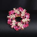 Fashion acrylic floral brooch pin in gold metal with pink gems and sparkling rhinestones - BR1095-2 Pink