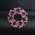 Fashionable gold-plated round acrylic brooch featuring purple crystals on black leather - BR2393-1 Purple