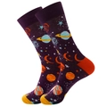 Detail of purple space socks with planet jacquard patterns and colorful contrast heels - Size 38-45 / Purple Planet