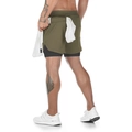 Pantalón corto deportivo 2 en 1 verde oliva con lazo para toalla en la cintura trasera - M / Bottoms / Verde