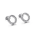 Classic silver titanium steel hoop earrings with sparkling cubic zirconia pavé stones - Silver Color (KE86581-K)