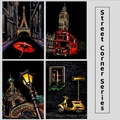 City street corner series scratch art set featuring London Big Ben and Eiffel Tower - A4 Size / Street Corner Series