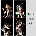 Artistic A4 night view scratch painting with forest girl motifs and floral patterns - A4 Size / Forest Style Girl