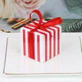 European style square candy gift box with red and white stripes and a red ribbon bow - Red and White Stripes + Red Ribbon