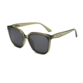 Retro square translucent olive green sunglasses with dark grey lenses and silver accents - Olive Green Frame Gray Lens