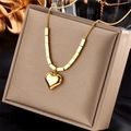Gold-plated titanium steel necklace with heart pendant and square beads on a jewelry box - Heart Pendant Square Bead Chain (N1229)