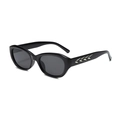 Classic black oval sunglasses with stylish silver metal accents on the temples - Black Frame Grey Lens