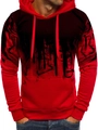 Close-up of red and black gradient hoodie with ink splash print and kangaroo pocket - M / Tops / Red Black Gradient